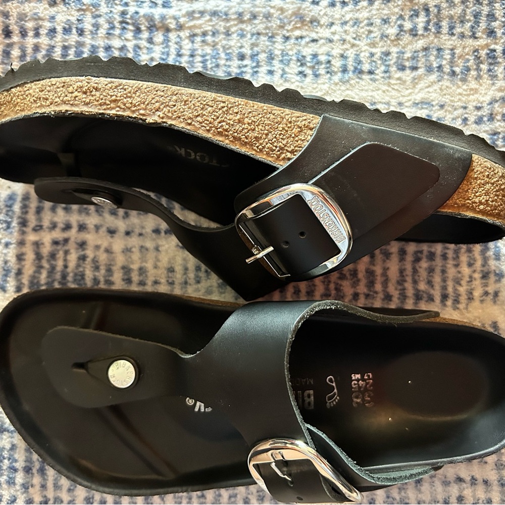Birkenstock Black Sandals with Metallic Buckle